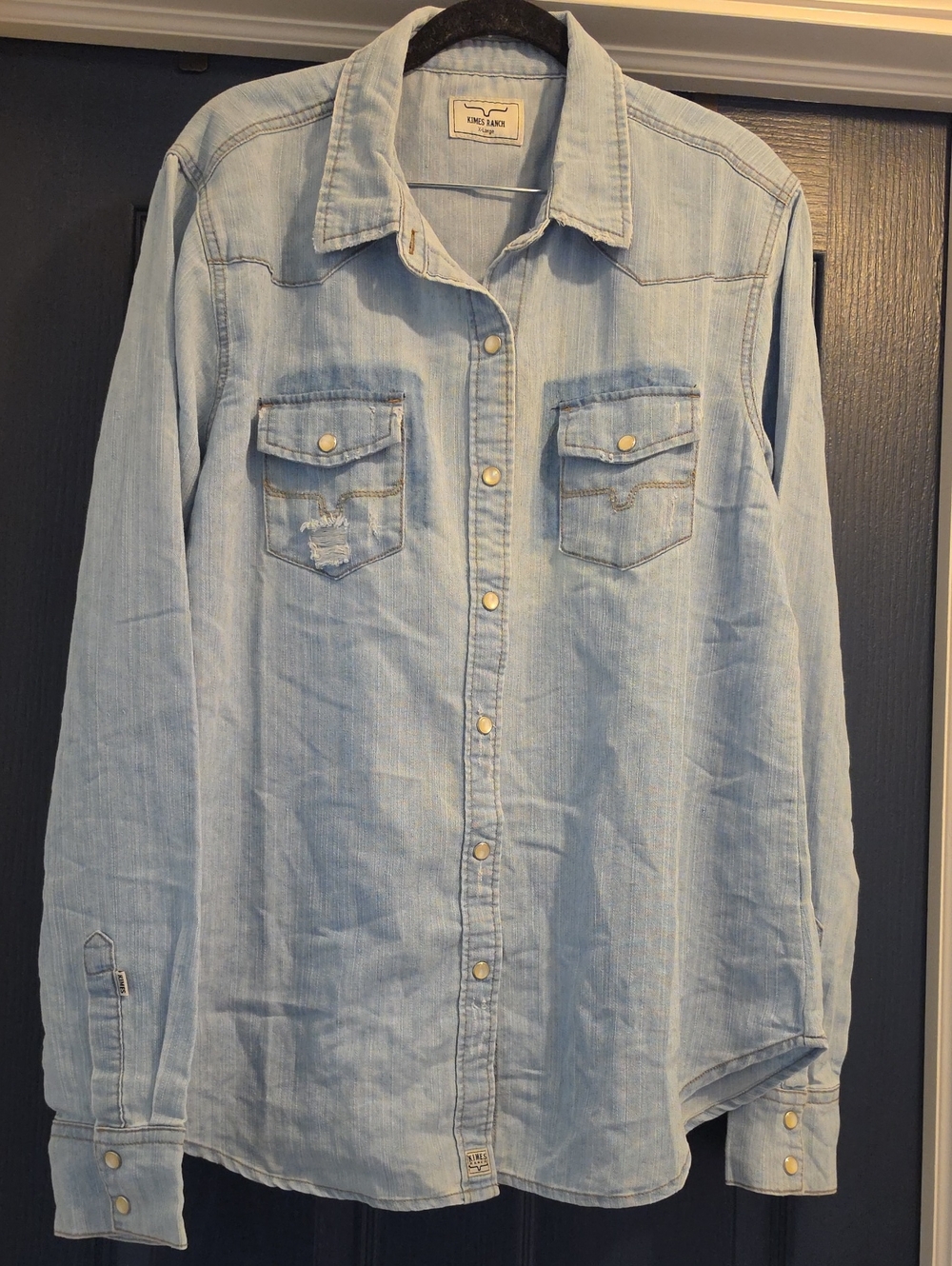 Kimes Ranch Women's X-Large Light Wash Denim Western Button-Down Shirt